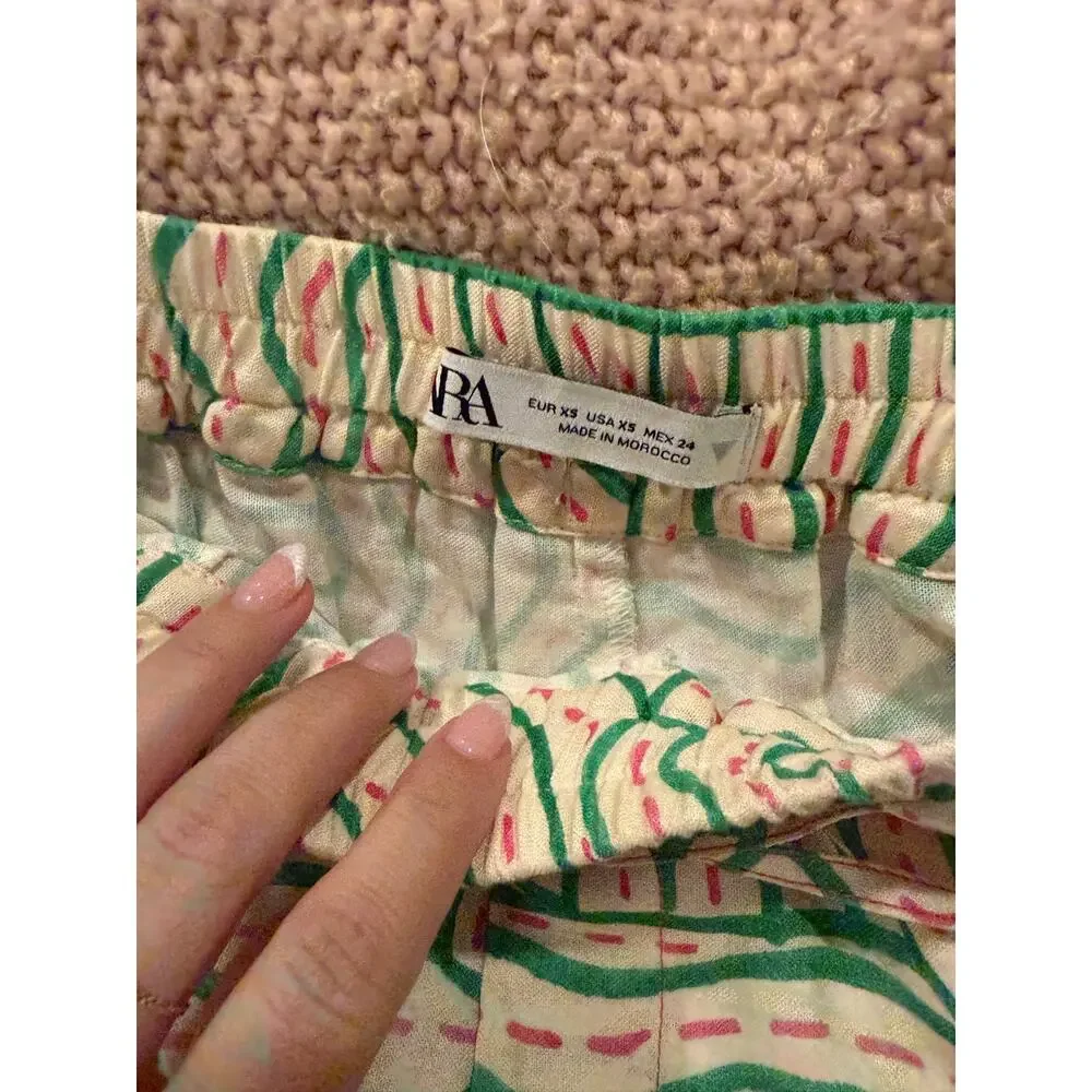 Zara Linen Blend Graffiti Print Pants size XS